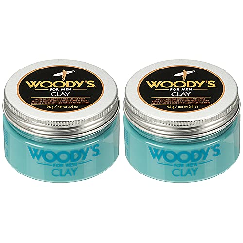 Woody's Hair Clay for Men – Matte Finish, Styling Pomade for Men Stronghold, Firm and Flexible Control, 3.4 oz. 2-Pack