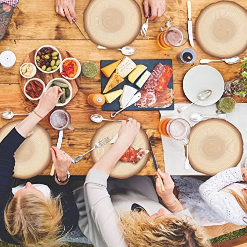 Teling 50 Packs Wood Slices Disposable Table Placemats Round Rustic Brown Wood Slices Place Mat 13 Inch Paper Placemats for Farmhouse Wedding Baby Shower Birthday Party Supplies Decoration
