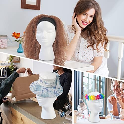 3 Pcs Foam Wig Head, Styrofoam Mannequin Head with Female Face for Multipurpose Wigs Display Stand, Model, Mask, Hat Display Stand, Art Work Painting