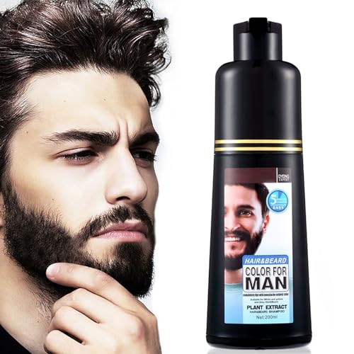 Men's Mustache & Beard Dye for Gray Hair Coverage - Natural Black Color in 5 Minutes, Easy Application Shampoo for Facial Hair 200ml
