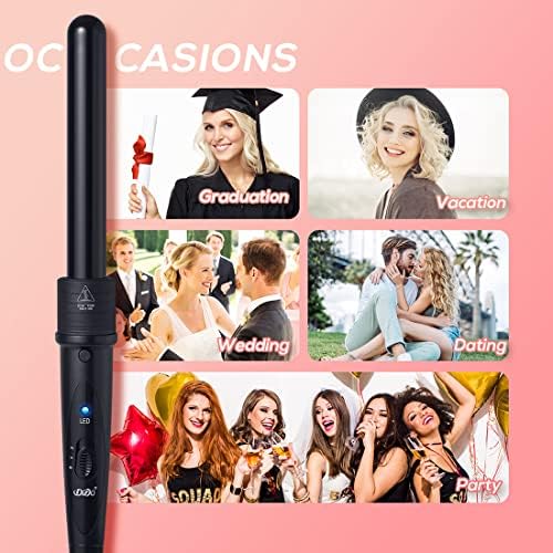 iMissiu Tourmaline 3 in 1 Curling Wand Set with 3 Interchangeable Curling Iron Ceramic Barrels with Heat Resistant Glove – Black