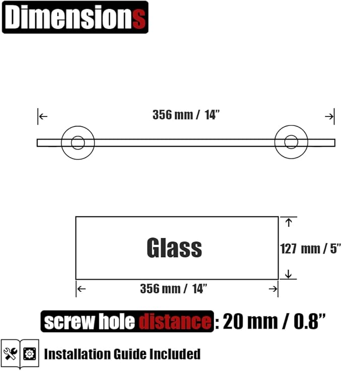 JQK Bathroom Glass Shelf Black, Tempered Glass Shower Storage 14 by 5 inches, 304 Stainless Steel Matte Black Wall Mount, TGS101L14-PB