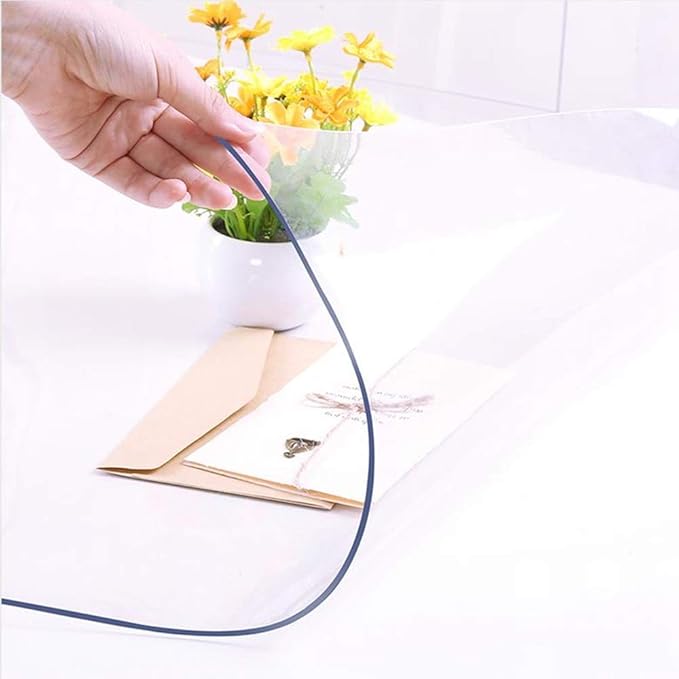 NECAUX Custom 52 x 120 Inch Clear Table Cover Protector, 1.5mm Thick Wood Grain Transparent Table Pad Non-Slip Tablecloth Plastic Protective Pad for Dining Room Table Conference Table Meeting Table
