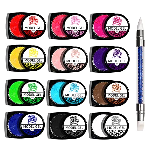 12 Colors Sculpture Painting Set, 3D Nail Art Set with Carved Painting Pen, Salon Creative DIY Gel Nails