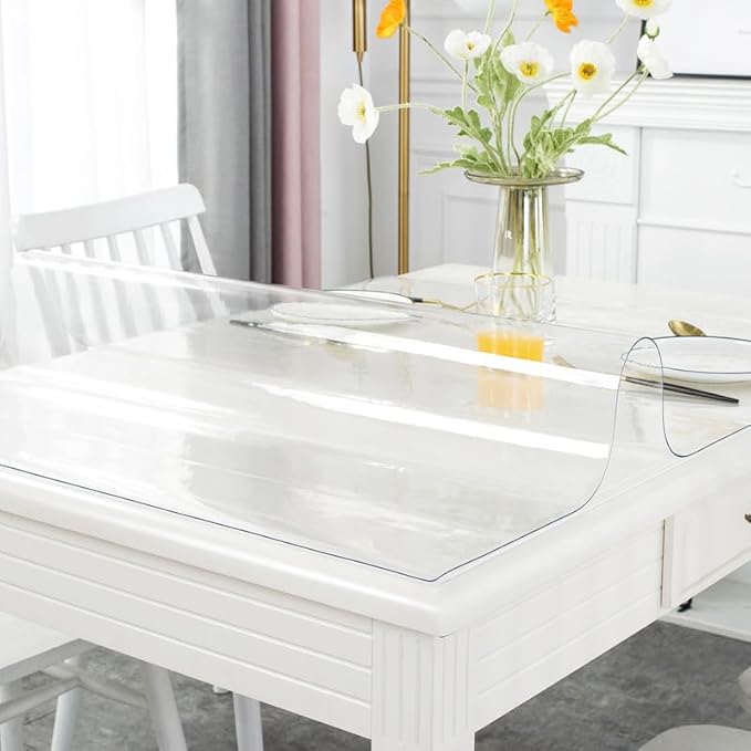 Warmstar Clear Table Cover Protector 32 x 48 Inch,1.5mm Thick Plastic Table Cover Rectangle,PVC Clear Table Protector,Desk Protector Mat for Kitchen, Dresser, Writing Desk，Dining Room Table