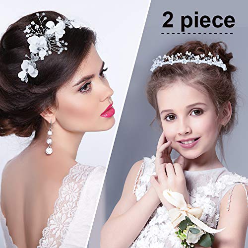 WILLBOND 4 Pcs Flower Girl Headband Flower Girl Hair Accessory Silver Wedding Headpiece Princess Crystal Pearl Headband for Wedding Birthday First Communion Party Photography