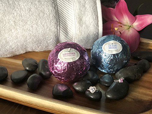 Ocean Breeze Lavender Bath Bombs Gift Set of 2 with Size 6 Ring Inside Each Made in USA