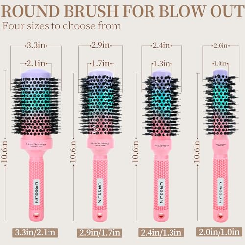Round Brush for Blow Out - 2.1 Inch Large Nano Thermal Ceramic & Ionic with Boar Bristles - Salon Blow Drying Hair Brush for Drying,Volumizing, Curling, Shine & Smooth Styling