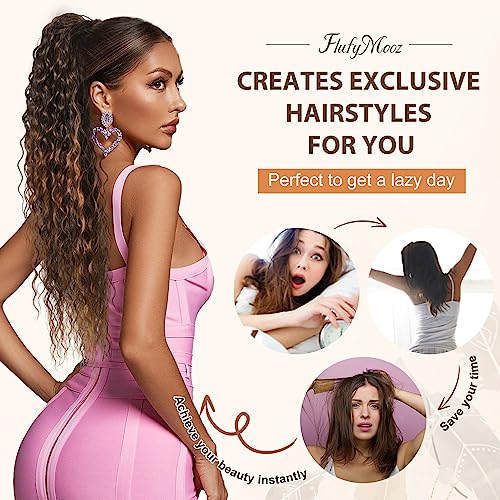 Flufymooz Ponytail Extension, 26 Inch Bohemian Style Drawstring Ponytail Hair Extensions for Women, Long Curly Wavy Pony Tail Natural Synthetic Hairpiece for Women (26 Inch Natural Black)