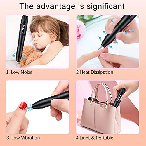 Electric Nail Drill, USB Electric Nail Drill Machine for Acrylic Nails, Portable Electrical Nail File Polishing Tool Manicure Pedicure Efile Nail Supplies for Home and Salon Use Black