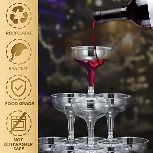 100 Pcs Plastic Champagne Party Glasses 5 oz Clear Disposable Champagne Glasses Stackable Acrylic Martini Flutes Unbreakable Margarita Coupe for Wedding Birthday Party Bar(Classic)