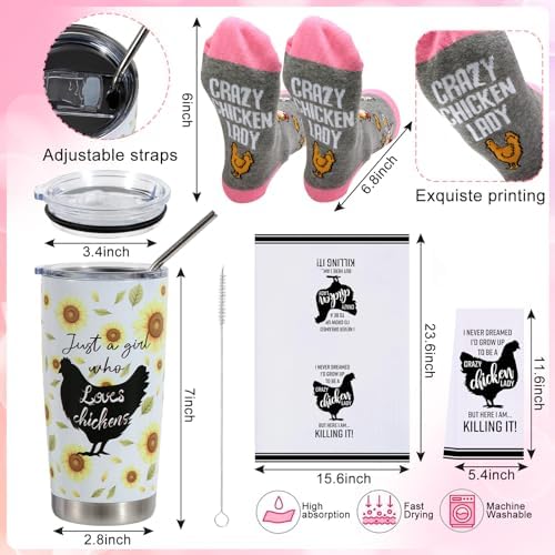 Kolewo4ever Chicken Lady Gifts Set Chicken Tumbler Cosmetic Bag Kitchen Towel Keychain Earrings Socks Charm Bracelet Notepad