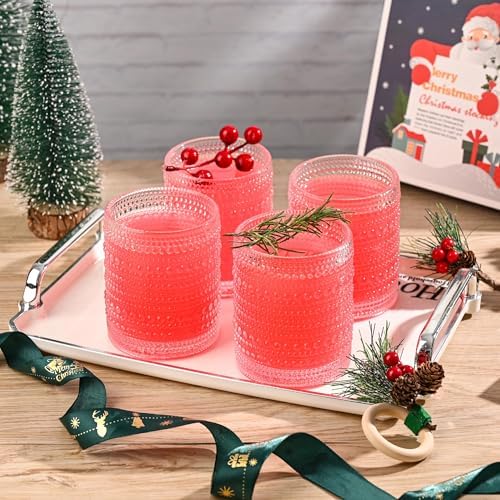 Set of 4 Hobnail Drinking Glasses,15.2 Oz Romantic Water Glasses, Clear Embossed Design Vintage Glassware, Cocktail Glasses, Beaded Drinking Glasses for Water, Beer, Juice(15oz+4")