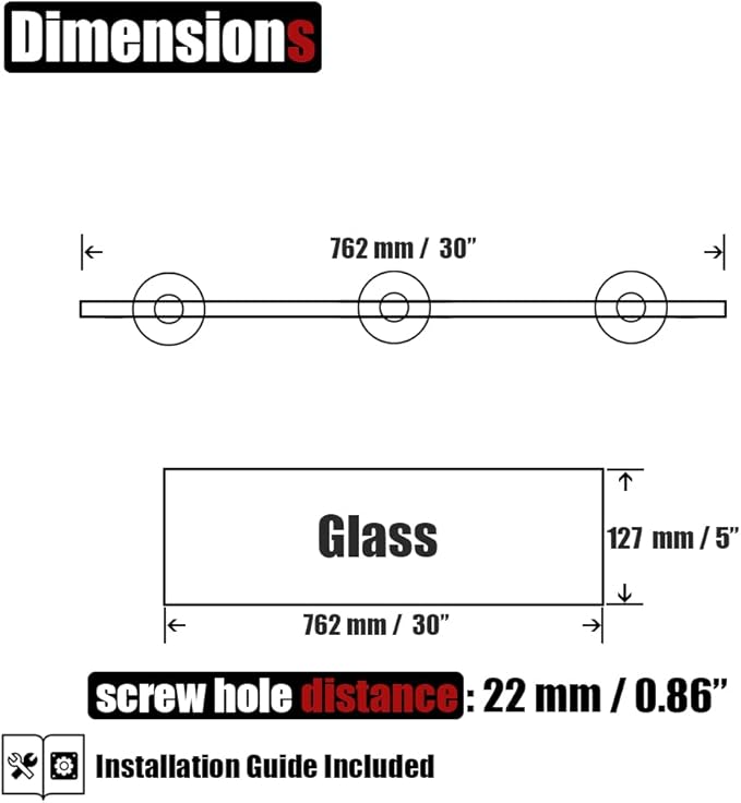 JQK Bathroom Glass Shelf Gold, Tempered Glass Shower Storage 30 by 5 inches, 304 Stainless Steel Brushed Gold Wall Mount, TGS101L30-BG