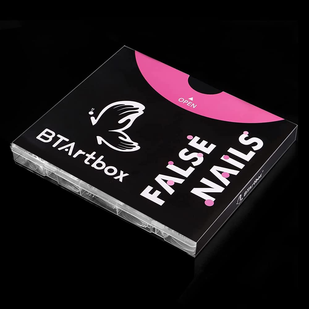 Clear Acrylic French Nail Tip BTArtbox 500pcs Half Cover Fake/False Nail with Case for Dip Powder Nail Salons and DIY Nail Art, 10 Sizes