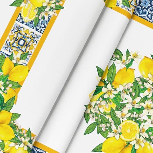 Horaldaily Summer Tablecloth 60×84 Inch Rectangular, White Yellow Lemon Vintage Pattern Washable Table Cover for Party Picnic Dinner Decor
