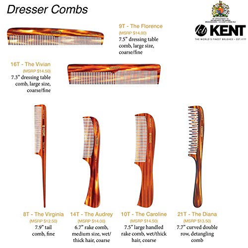 Kent 10T Large Detangler Comb, Handmade Wide Tooth Comb for Curly Hair, Detangling Combs For Wet and Dry Hair, Combs for Thick Hair, Saw-Cut and Hand Polished Made in England
