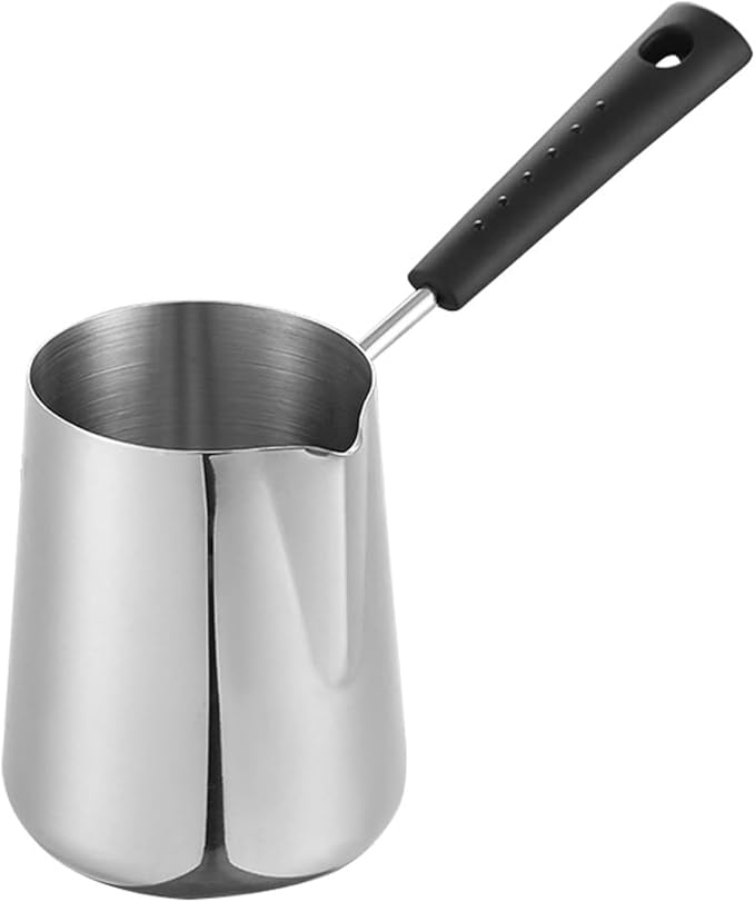 Milk Butter Warmer Pot, 20oz/600ml Turkish Coffee Pot, Stovetop Chocolate Melting Pan, Cezve Ibrik Briki Greek Arabic Coffee Maker for Maple Syrup, Sauce Heating, 18/8 Stainless Steel