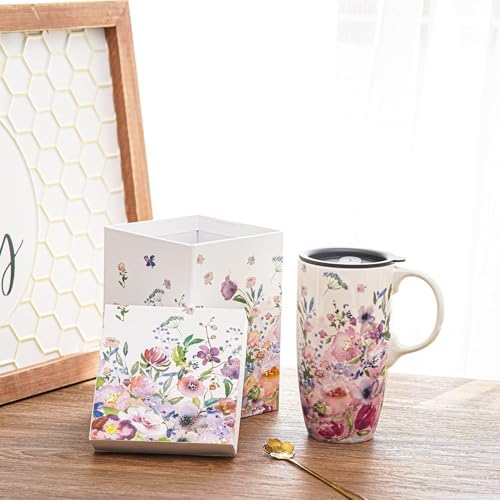 Topadorn Coffee Ceramic Mug-Porcelain Cup,Latte Tea Mug With Lid-17oz,Novelty Coffee Mugs for Men Women Office & Home