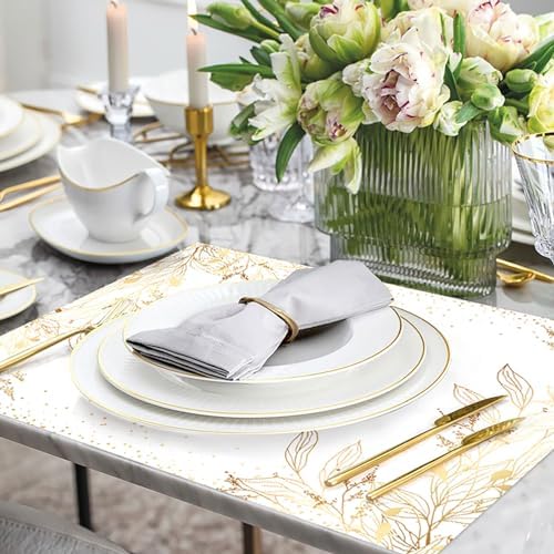 50 Pack Golden Leaves Paper Placemats Disposable Golden Polka Dots Paper Place Mats 11 x 17 Inch Vintage Paper Table Mats Party Decorative Paper for Wedding Banquet Party Home Dining Table Decor