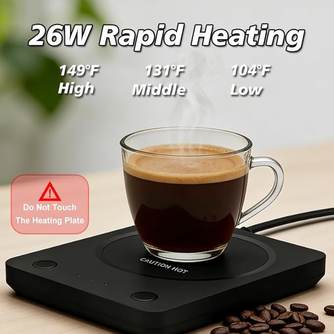 SEALON SLM02 Electric Coffee Mug Warmer - 3-Temperature Desk Cup Warmer with Auto Shut-Off (4 Hours) for Heating Coffee, Tea, Milk & Beverages