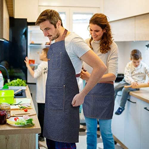 KPD Denim Apron With Pockets - Adjustable Blue for Kitchen, BBQ, and Garden - Work Apron for Men and Women