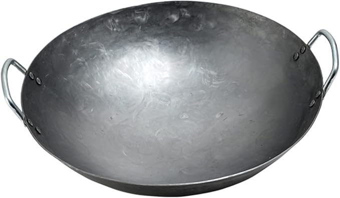 Wok Pfanne Traditioneller Handgehämmerter Wok Aus Refined Iron Mit Two Handles，1,8 MM Dick Wok (Rundboden) (Size : 40cm/15.7in)