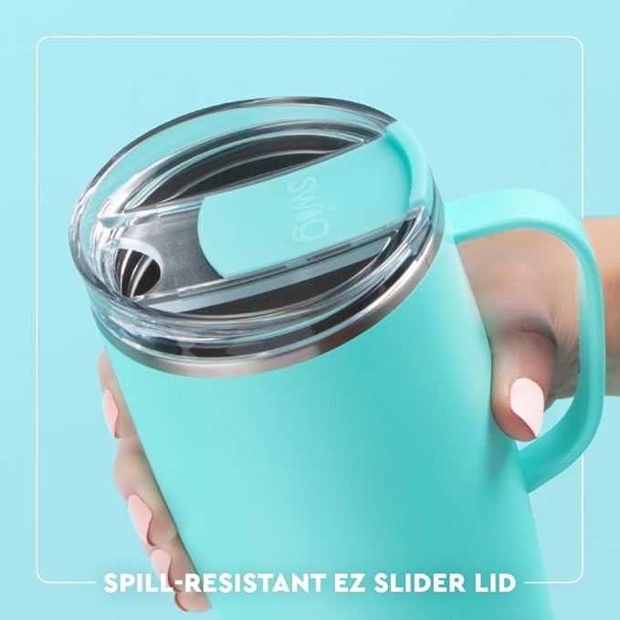 Swig Life 22oz Travel Mug, Insulated Tumbler with Handle and Lid, Travel Coffee Mug, Cup Holder Friendly, Stainless Steel 22 oz Tumbler, Reusable Insulated with Lid (Green Thumb)