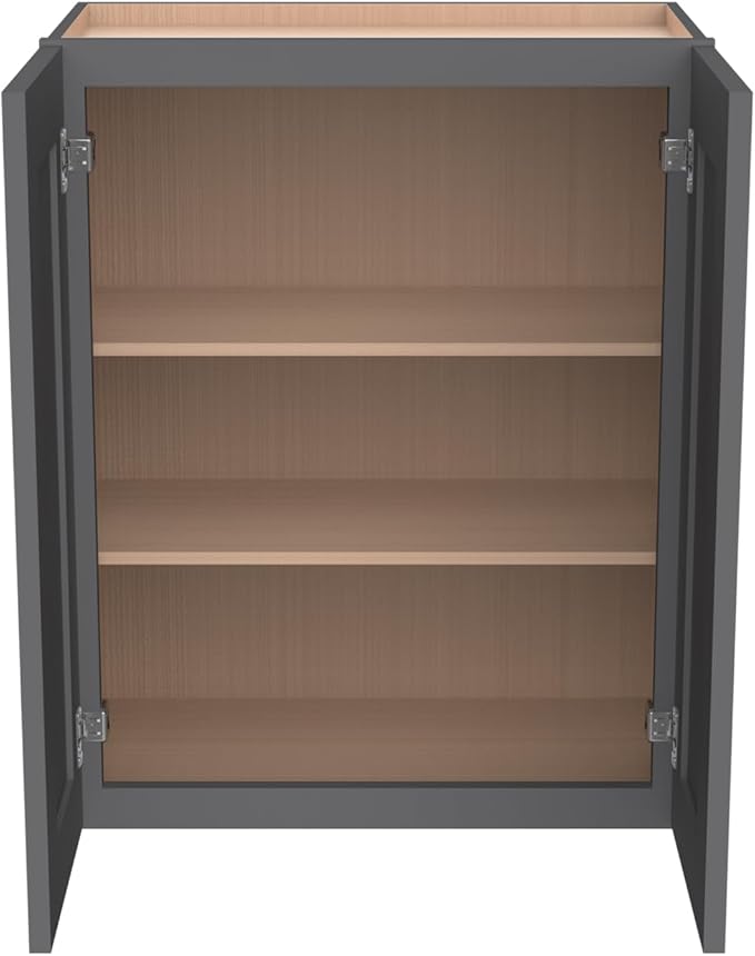 Wall-Mounted Cabinet – Solid Wood Shaker Style Medicine Cabinet with Adjustable Shelves & Soft-Close Doors for Bathroom, Kitchen, and Office Storage (Pebble Gray, 33" W x 12" D x 36" H)