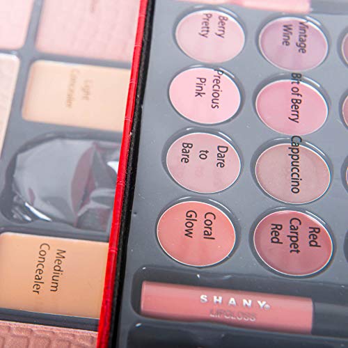 SHANY All In One Makeup Set, Eyeshadow, Blushes, Face Powder, Lipstick, Eye liners, Make up Pencils and Cosmetics Mirror - Makeup Kit With Reusable Storage Beauty Box - Red