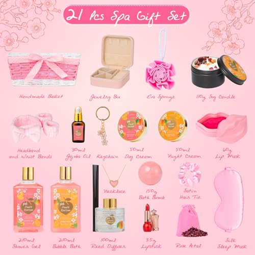 Luxury Mothers Day Gift for Mom - Premium 21-Piece Relaxing Bath & Body Gift Set for Women, Self Care Gift Set with Necklace & More | Christmas Gifts, Birthday Present, Holiday, Anniversary Gift Idea