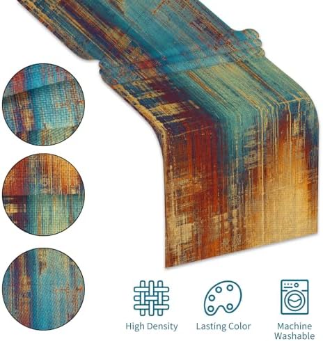 Burnt Orange Farmhouse Table Runner Vintage Abstract Blue and Orange Table Runner Messy Rust Painting Coffee Table Runners for Kitchen Dining Table Home Decor 71in