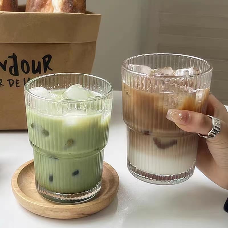 13OZ/400ML Ice Coffee Glass Tumbler, Thick Wall Water Glass Cup Mug Tea with Straw and Lid Sealed Carry On （Clear）
