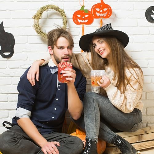 Skylety 2 Pcs Halloween Icon Juice Glasses - Orange Pumpkin & Black Cat Icon Stemless Coffee Cocktail Glassware Cup for Halloween Fall Thanksgiving Party Gift