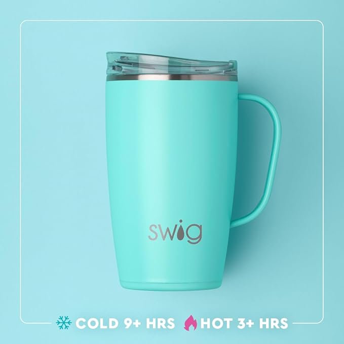 Swig Life 18oz Travel Mug, Insulated Tumbler with Handle and Lid, Travel Coffee Mug, Cup Holder Friendly, Stainless Steel 18 oz Tumbler, Reusable Insulated with Lid (Gingham)