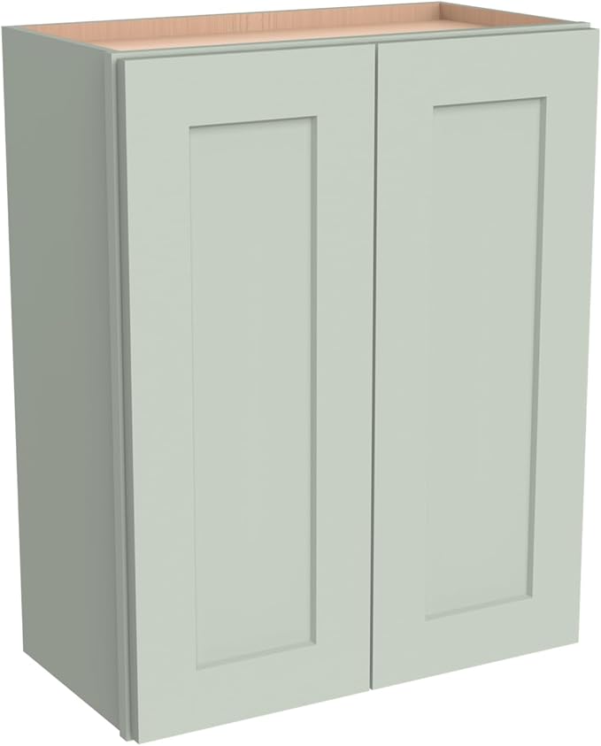 Wall-Mounted Cabinet – Solid Wood Shaker Style Medicine Cabinet with Adjustable Shelves & Soft-Close Doors for Bathroom, Kitchen, and Office Storage (Jade Green, 30" W x 12" D x 42" H)