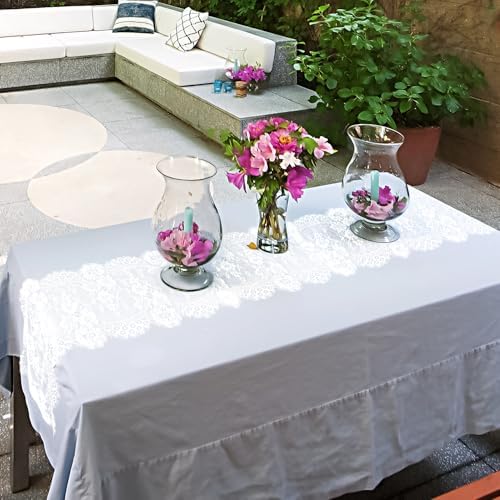 10 Pcs White Lace Table Runners 14 x 120 Inch for Wedding Bridal Shower Baby Shower Party Table Decoration, Rustic Rose Embroidered Boho Table Runner