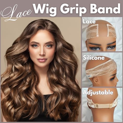 Velvet Grip Wig Band | Silicone and Lace | Adjustable for Lace Front Wigs (Beige)