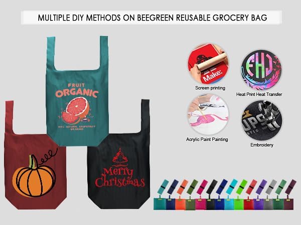BeeGreen Cerise Reusable Grocery Bags Wholesale Reusable Kitchen Bags Bulk Foldable-Machine Washable with Zipper Storage Pouch 50 Packs