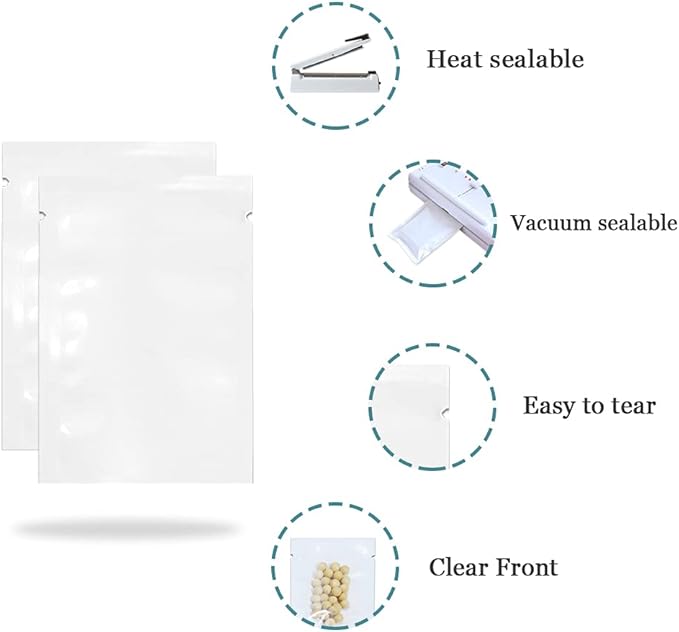 PABCK 1000 Pack 3.1x4.7 inch (Usable Size 2.75x4.3 inch) White Front Clear Open Top 2.8mil Plastic Vacuum Pouch Heat Sealable Bags for Food Storage Packets Mini Sample with Tear Notches