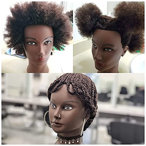 MORRIS 10” Human Hair Training Afro Mannequin Head – Short Curly Hair for Beginners to Practice Braiding, Cutting, Styling – Includes Clamp