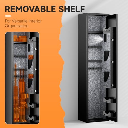 Bonusall in Wall Gun Safe Between Stud with Fingerprint, Assembled 4 Rifle Safe with 3 Removable Shelf, Rifle Gun Safe for Shotguns and Pistols with Adjustable Rack (Black)