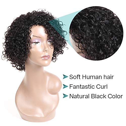 Brazilian Kinky Curly 10 Inch Human Hair Wigs for Black Women - Wear and Go Glueless Short Wig with Natural Color - 100% Human Hair