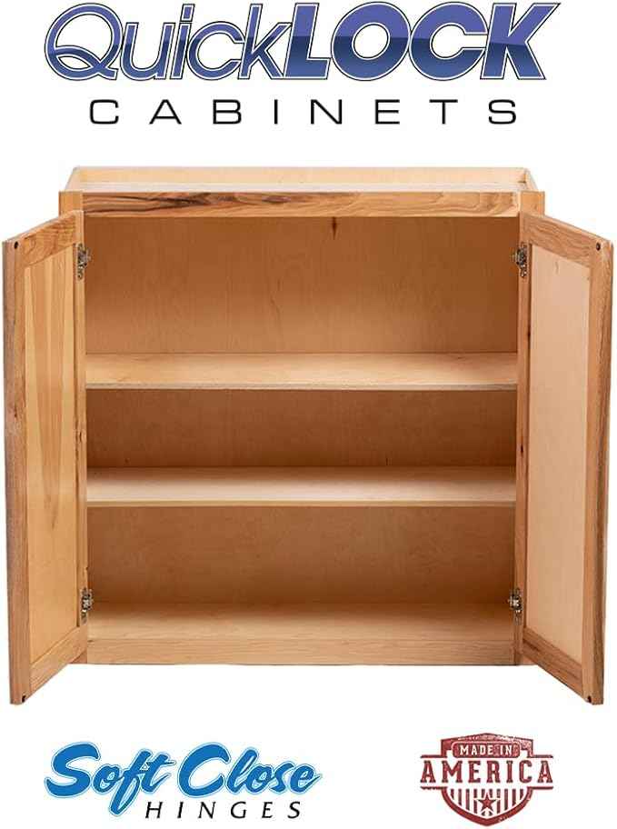 Quicklock RTA (Ready-to-Assemble) 42" Tall Wall Kitchen Cabinets - Shaker Style | 100% Hardwood | Made in America | Soft Close Hardware (Rustic Hickory, 12" D x 30" W x 42" H)