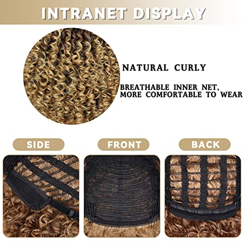 Xinran 14 inch Blonde Curly Wigs 70s, Kinky Brown Mixd Blonde Afro Wigs for Black Women, Synthetic Afro Curly Blonde Wigs for Women (Brown to Blonde)
