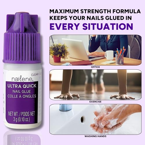 Nailene Ultra Quick Nail Glue - Durable, Easy to Apply False Nail Glue – Repairs Natural Nails – Quick-Drying Nail Adhesive Lasts Up to 7 Days - 3 g/0.10 oz - 6 Pack