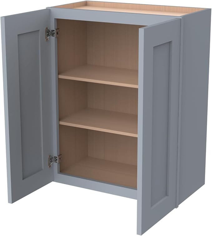 Wall-Mounted Cabinet – Solid Wood Shaker Style Medicine Cabinet with Adjustable Shelves & Soft-Close Doors for Bathroom, Kitchen, and Office Storage (Grey, 27" W x 12" D x 30" H)