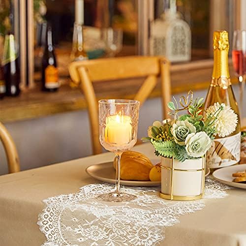 10 Pcs White Lace Table Runners 14 x 120 Inch for Wedding Bridal Shower Baby Shower Party Table Decoration, Rustic Rose Embroidered Boho Table Runner