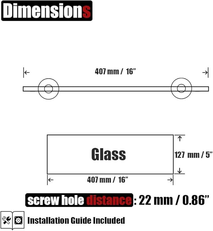 JQK Bathroom Glass Shelf Gold, Tempered Glass Shower Storage 16 by 5 inches, 304 Stainless Steel Brushed Gold Wall Mount, TGS101-BG