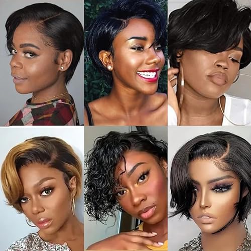 Pixie Cut Wig Human Hair 5X5 HD Lace Straight Wear and Go Glueless Wigs Human Hair Pre Plucked Pre Cut Short Pixie Cut Wigs for Black Women (Natural Color)
